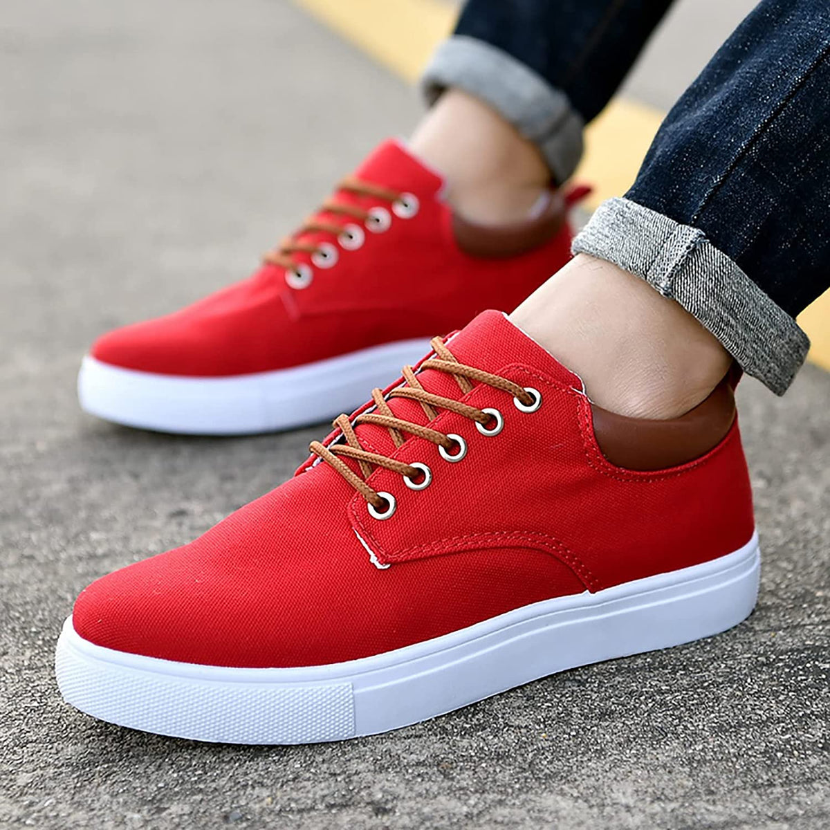 Herre Canvas Sneakers Lav Profil Design | Snørelukket Fritidsfodtøj | Gummisål Til Hverdag & Fritidsbrug | Vanero