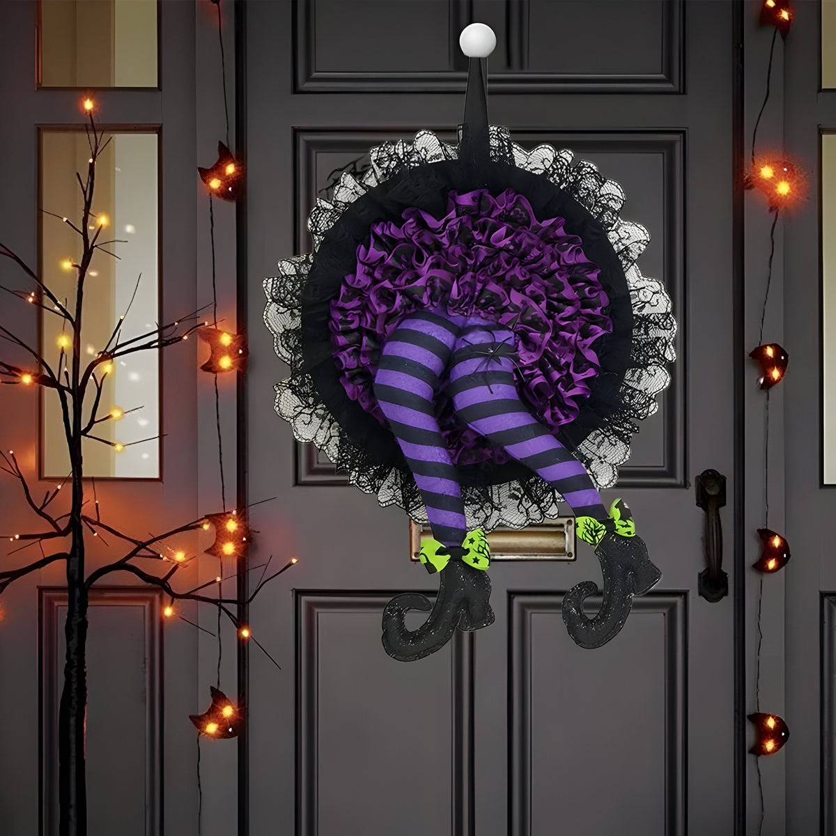 Halloween Heksekrans | Lilla Hængende Ben-Design | Sæsondekoration Til Døre, Indgange, Verandaer & Halloween-Fester | Vanero