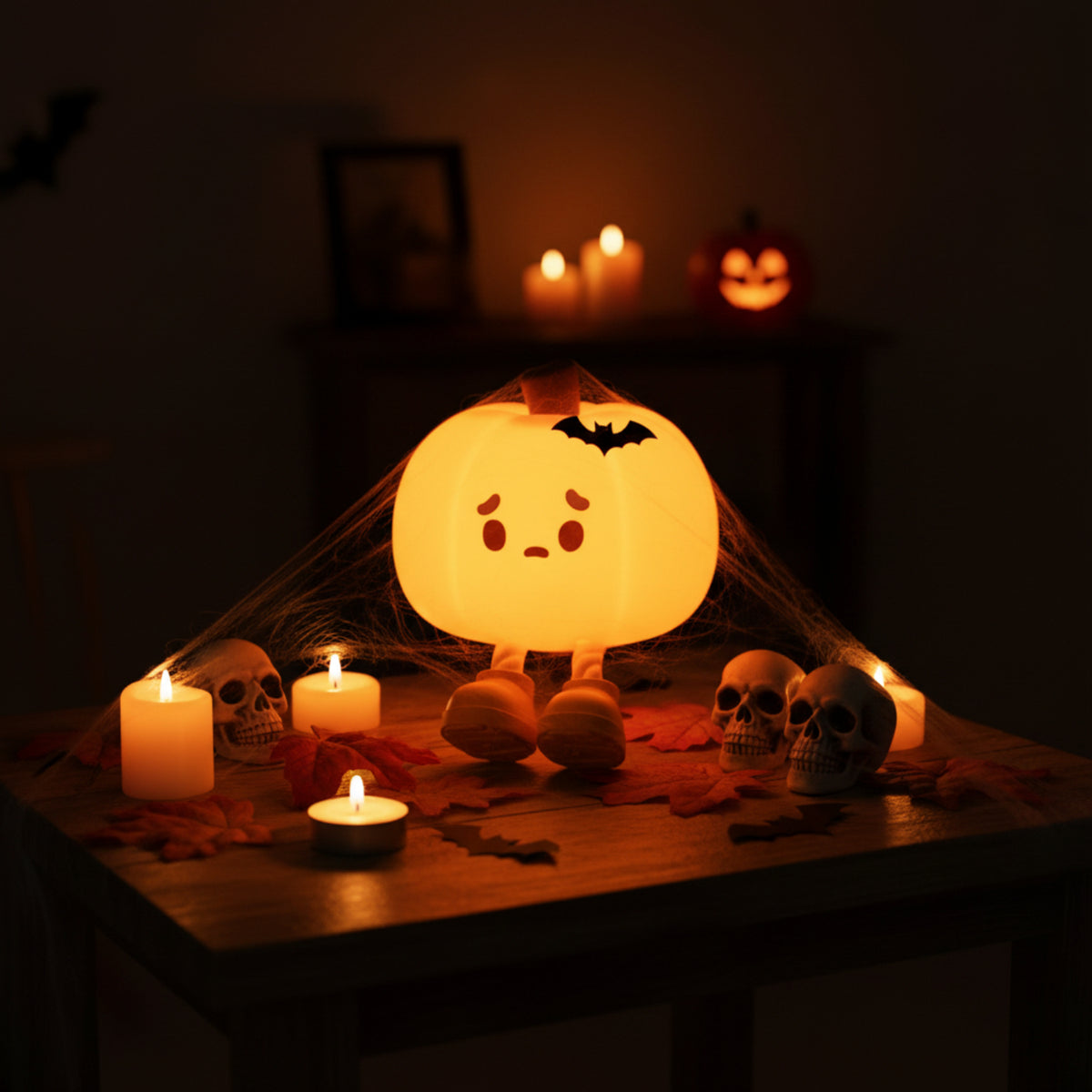 Spøgelse & Græskar LED-Nattelys | Genopladeligt Design | Dekorativ Sengelampe Til Halloween & Sæsonudsmykning | Vanero