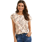Damebluse Let Tekstilmateriale | Relaxed Fit Bluse med Blomstermønster | Kortærmet Design til Sommerbrug & Hverdagsaktiviteter | Vanero
