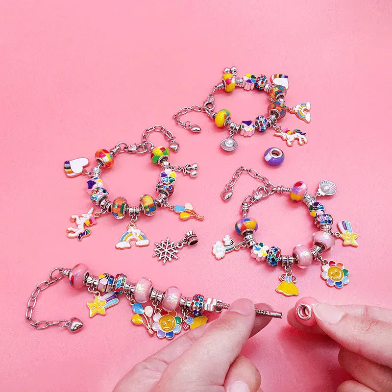 DIY Charm Armbåndssæt Sølvfarvede Komponenter | Justerbart Smykkefremstillingssæt | Perler & Charms Til Kreative Smykkeprojekter | Vanero