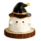 Spøgelse Keramikkrus med Låg | Sort Halloween-Design | Genanvendeligt Kaffe- & Tekrus Til Varme Drikke og Sæsonbrug | Vanero