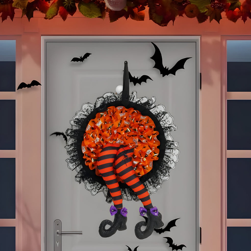 Halloween Heksekrans | Lilla Hængende Ben-Design | Sæsondekoration Til Døre, Indgange, Verandaer & Halloween-Fester | Vanero