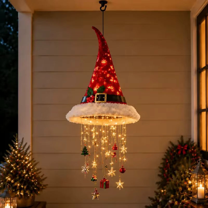 Hængende Julesokkedekoration | Tekstil & Plastik Med Varmt LED-Lys | 60 cm Julepynt Med Stjerneformet Lyskæde | Vanero