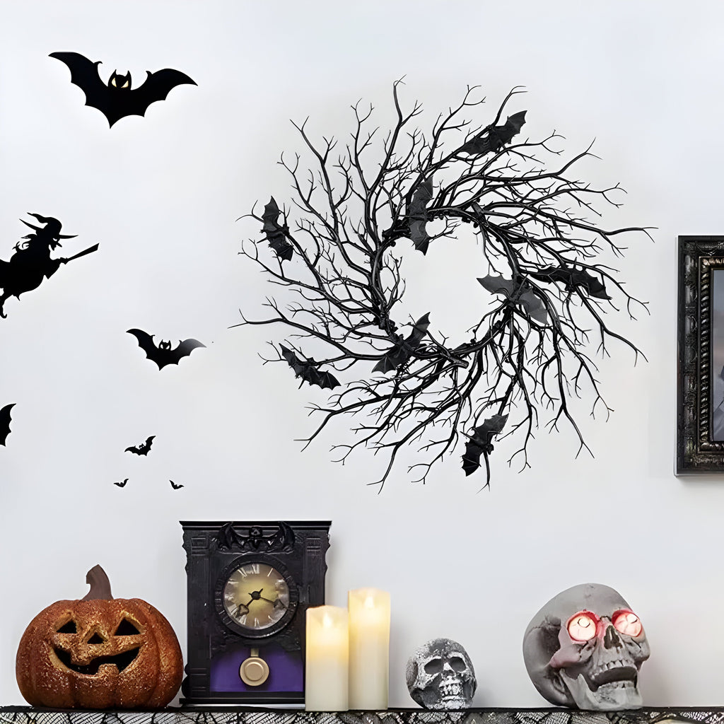 Halloween Flagermus & Edderkop LED-Dekoration | Hængende Kransdesign | Lilla Lysdekoration Til Døre, Vinduer & Sæsonudsmykning | Vanero