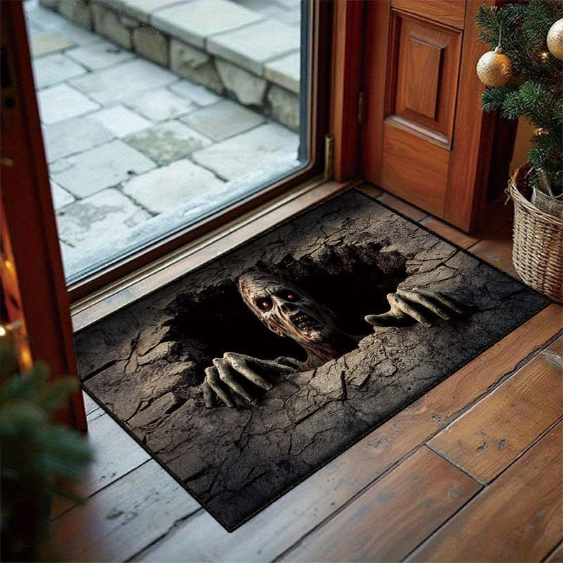 Halloween Dørmåtte | Polyesterfiber Med 3D-Optisk Illusion | Rektangulær 40 × 60 cm Gulvmåtte Til Indendørs Indgange | Vanero