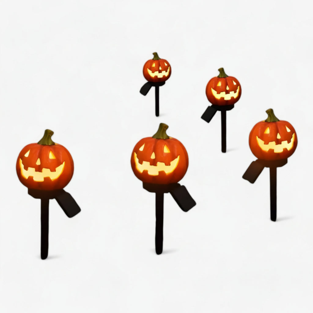 Solcelle Græskar Havelamper | 3D Halloween-Design & Jordspyd | Udendørs Stidekoration Til Have, Indkørsel & Indgang | Vanero
