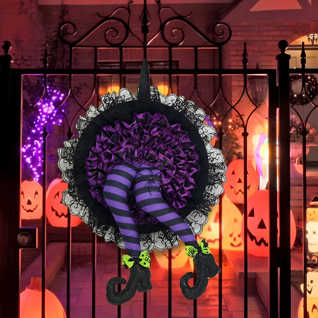 Halloween Heksekrans | Lilla Hængende Ben-Design | Sæsondekoration Til Døre, Indgange, Verandaer & Halloween-Fester | Vanero