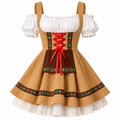 Oktoberfestkjole Til Dame | Polyester Med Dekorativ Snøring | Bayersk Inspireret Festkjole Med Pyntbånd & Korte Ærmer | Vanero