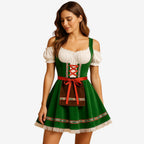 Oktoberfestkjole Til Dame | Polyester Med Dekorativ Snøring | Bayersk Inspireret Festkjole Med Pyntbånd & Korte Ærmer | Vanero