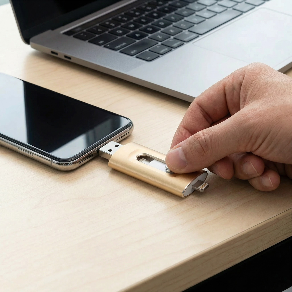3-i-1 USB-Stik | USB 3.0 & Type-C Med OTG-Adapter | Sammenfoldeligt Metalhus Til Filopbevaring & Dataoverførsel | Vanero