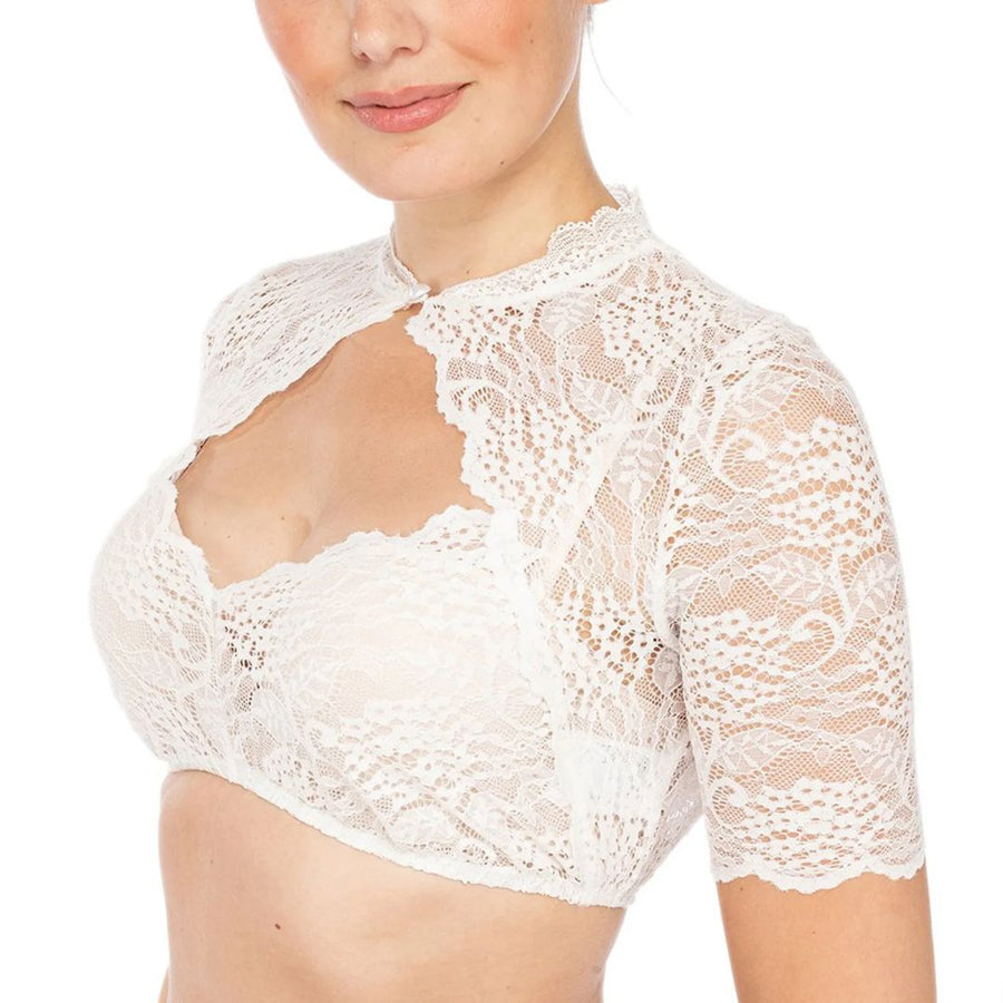 Dame Dirndl Bluse Med Blonder | Cropped Bluse | Til Oktoberfest & Traditionelle Festivaler | Vanero