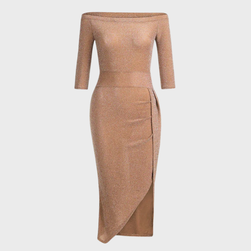 Damekjole Tekstilmateriale | Regular Fit Off-Shoulder Kjole | Glimmerdetaljer til Arrangementer & Aftenbrug | Vanero