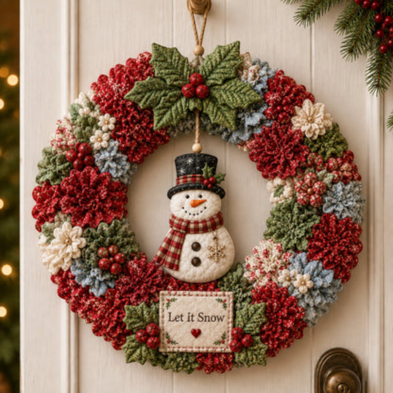 DIY Julekrans Hobbysæt | Stof Med 3D-Julemotiver | Dørdekoration Med Julemand, Juletræ, Rensdyr & Snemand | Vanero