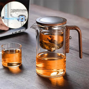 Tekande I Glas Med Trædetaljer | 500 ml Varmebestandig Tekande Til Tebrygning | Transparent Serveringsdesign | Vanero