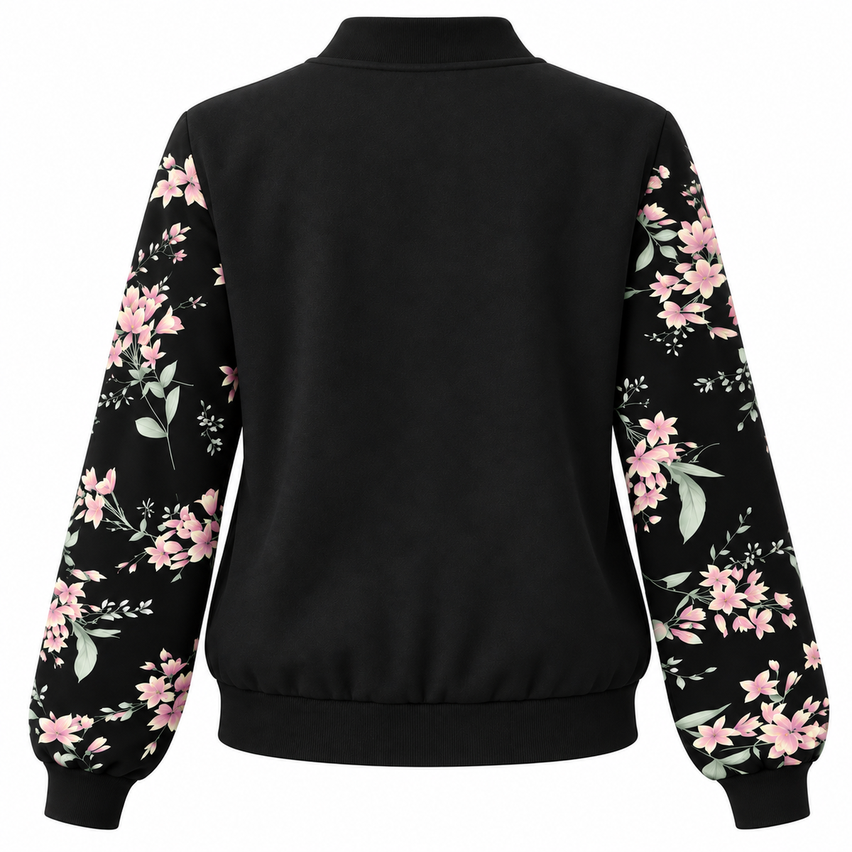 Dame Bomberjakke Med Blomsterærmer | Lynlås & Sidelommer | Langærmet Casual Jakke Til Hverdag, Forår & Efterår | Vanero