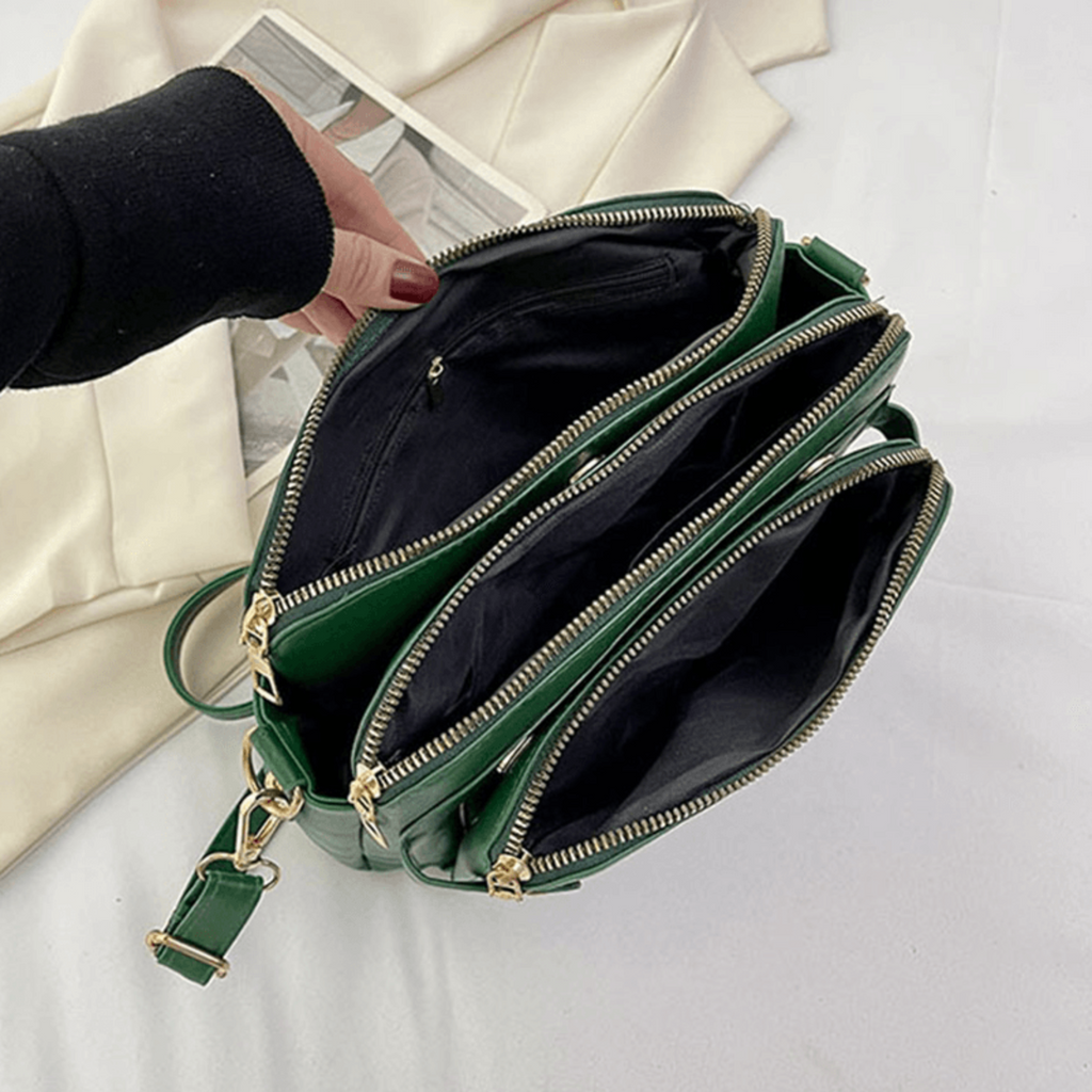 Crossbody Skuldertaske i Læder | Justerbar Rem & Lynlåslukning | Kompakt Opbevaring Til Rejser & Hverdagsbrug | Vanero