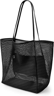 Mesh Strandtaske | Foldbar Nylon Taske Med Indvendig Lynlåslomme | Strand Og Rejsebrug | Vanero