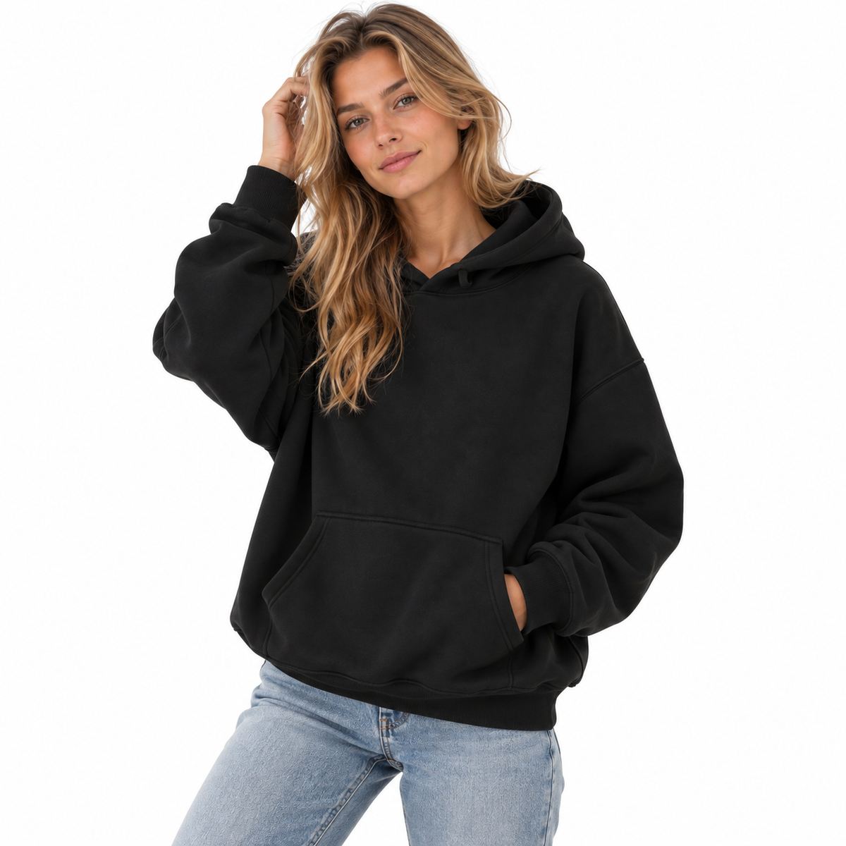 Pullover Hoodie | Justerbar Hætte & Kængurulomme | Langærmet Sweatshirt Med Ribbede Manchetter Til Hverdag & Fritid | Vanero