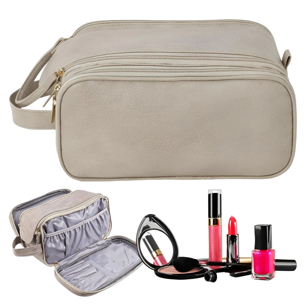 Stor Kosmetik Organizer Taske i Nylon | Justerbare Rum & Lynlåslommer | Makeup Opbevaringstaske Til Hjem & Rejser | Vanero