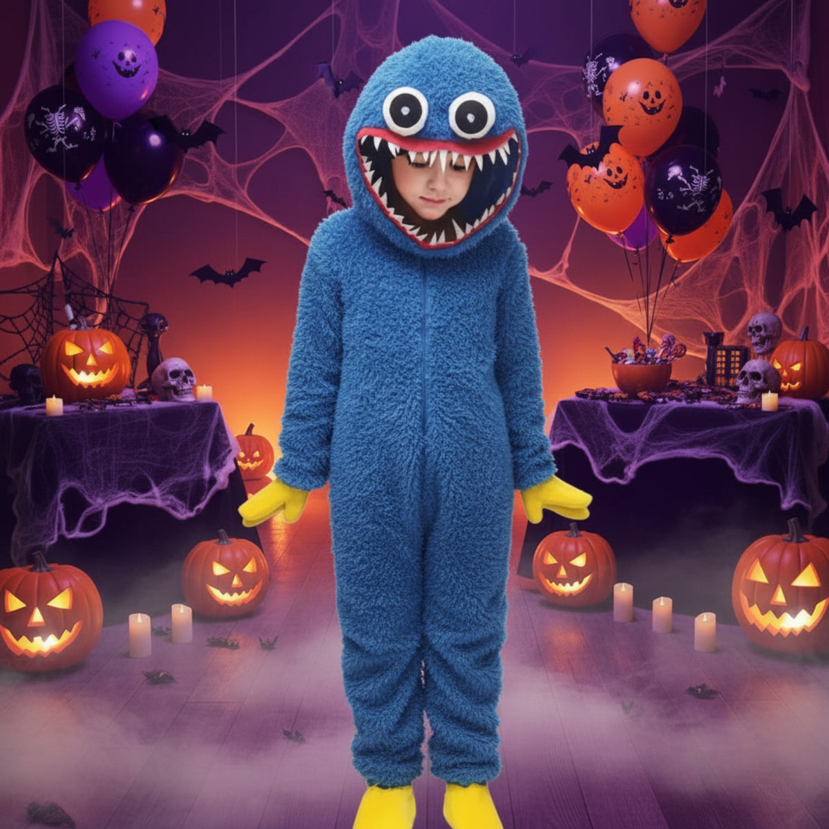 Monster Heldragt Med Hætte | Ét-Styks Design & Pelseffekt | Heldækkende Kostume Til Halloween, Karneval & Temafester | Vanero