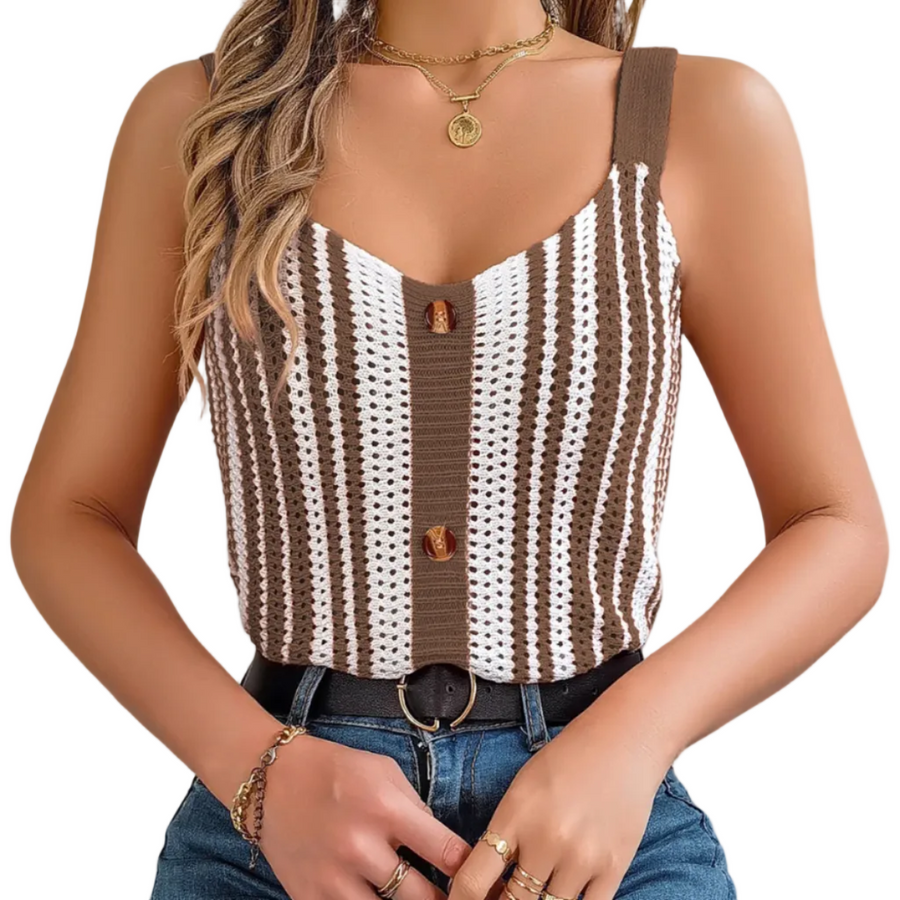 Dame Sommertop I Viskose | Ærmeløs Top Med Hækledetaljer Og Strikket Look | Hverdagsbrug | Vanero