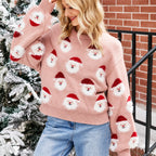 Julestriktrøje Til Dame | Gennemgående Julemandsmønster & Løs Pasform | Rundhalset Pullover Til Julefester & Vinterbrug | Vanero