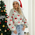 Julestriktrøje Til Dame | Gennemgående Julemandsmønster & Løs Pasform | Rundhalset Pullover Til Julefester & Vinterbrug | Vanero