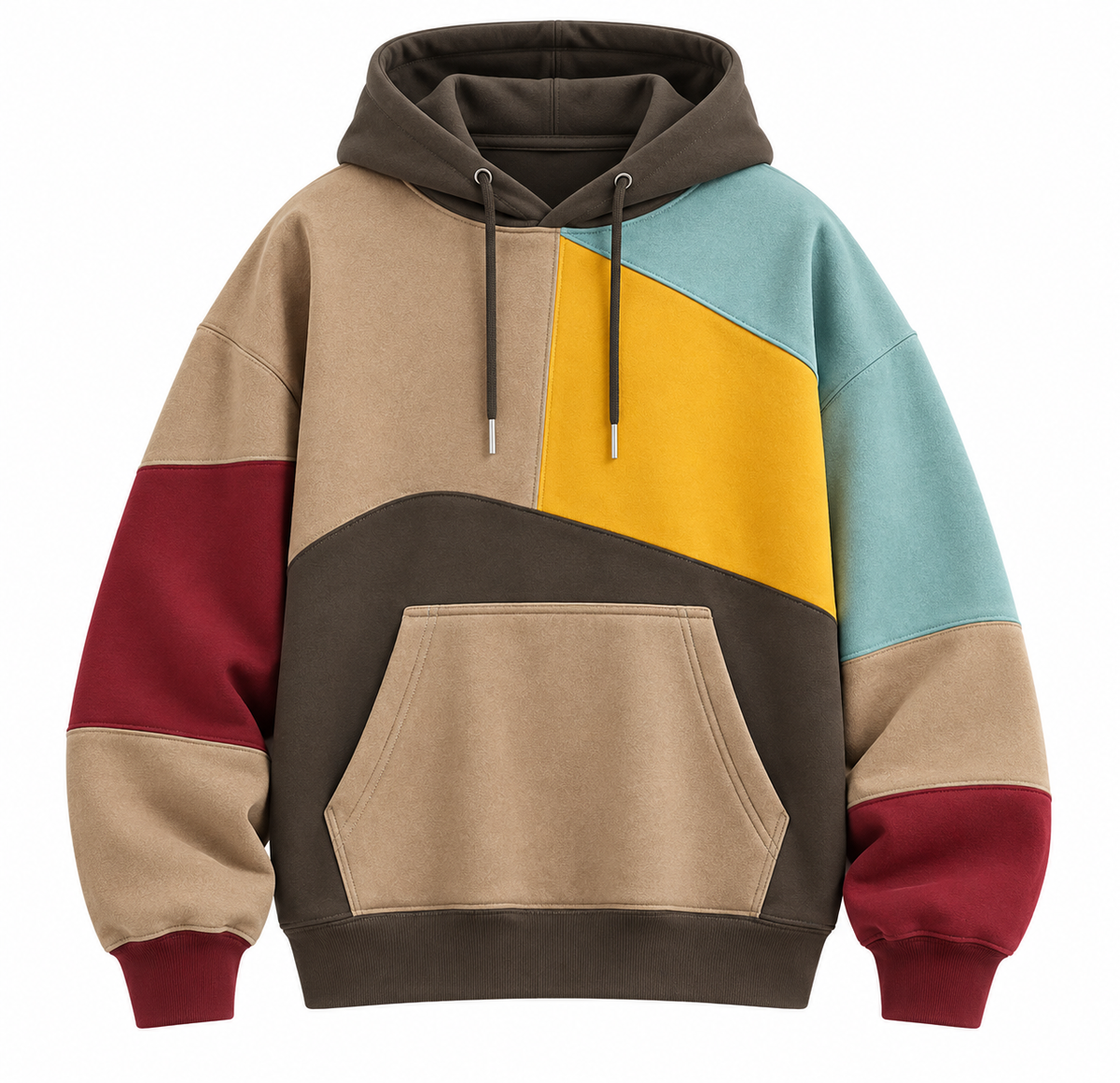 Herre Color Block Hoodie | Hætte Med Snøre & Kængurulomme | Langærmet Patchwork Pullover Til Hverdag & Streetwear | Vanero