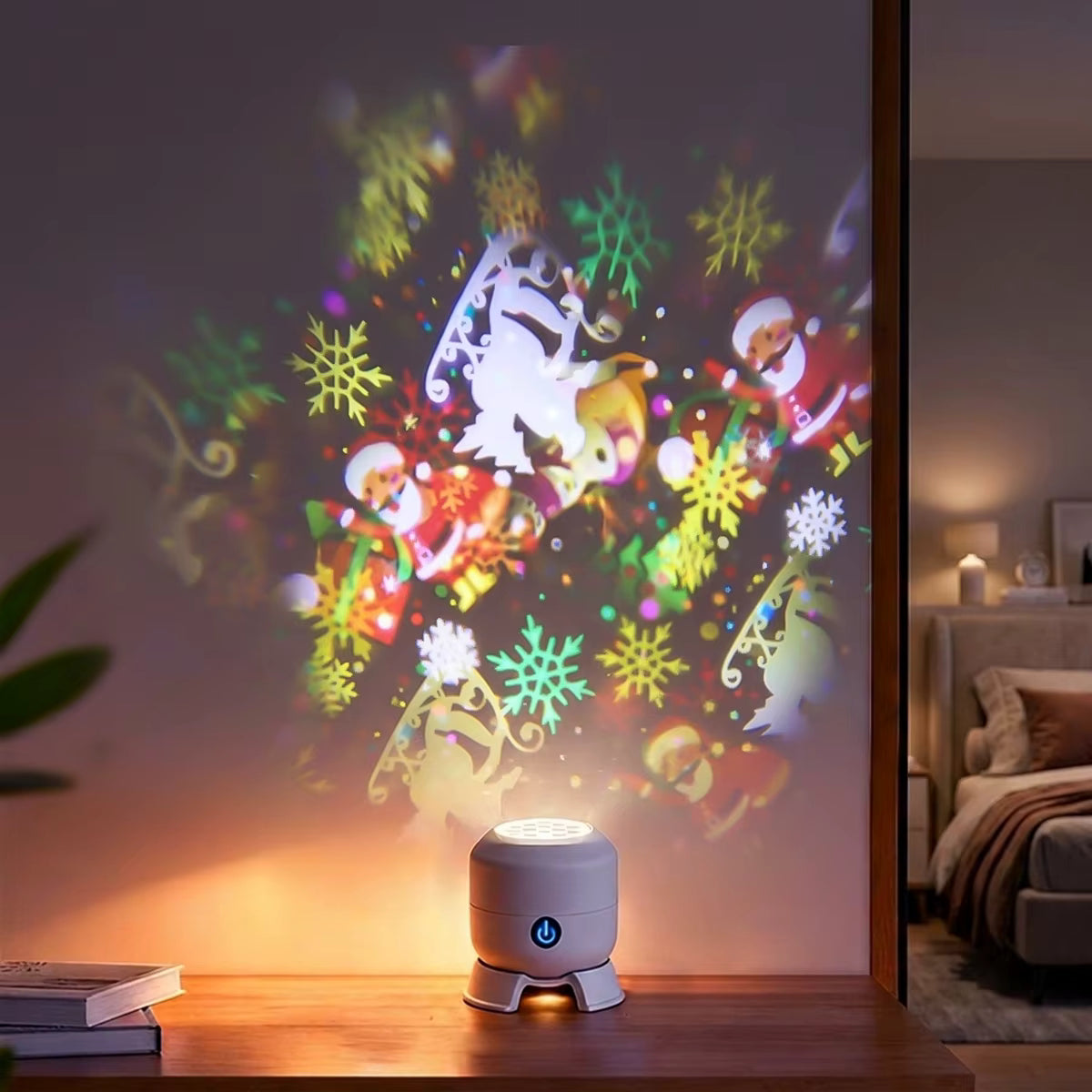 Juleprojektor Med Snefnug | 360° Roterende Lysprojektion & Plastikhus | Dynamisk Julebelysning Til Indendørs & Udendørs Brug | Vanero