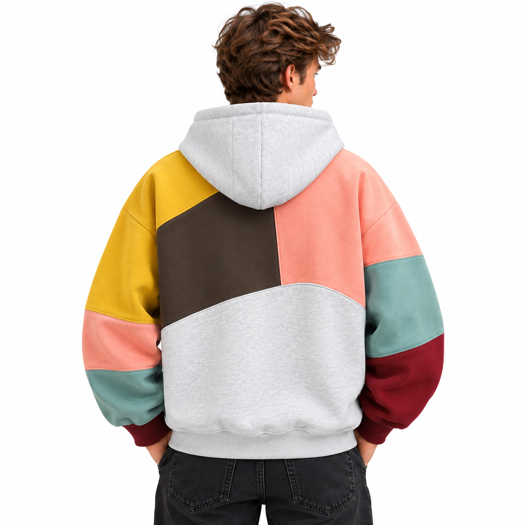 Herre Color Block Hoodie | Hætte Med Snøre & Kængurulomme | Langærmet Patchwork Pullover Til Hverdag & Streetwear | Vanero