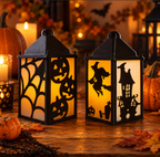 Halloween Fyrfadslanterne | Udskåret Spøgelseshus-Silhuet | Kompakt Lysestage Til Sæsonbestemt Halloween-Dekoration | Vanero