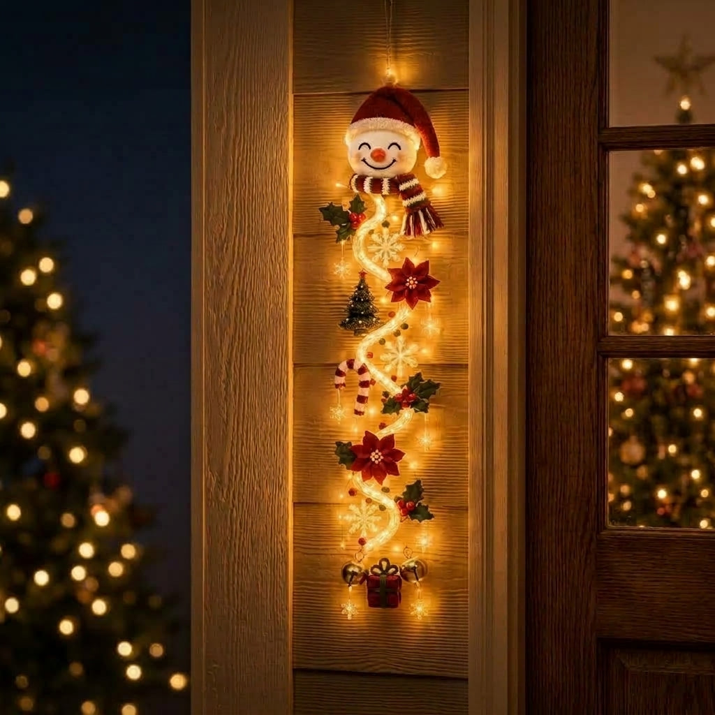 LED-Juleophæng | Stof & Plast Med Integreret LED-Belysning | 50 cm Vertikal Juledekoration Til Indendørs Døre & Vægge | Vanero