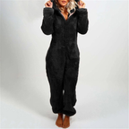 Dame Jumpsuit i Plys | Hætte & Lange Ærmer Med Lynlåslukning | Heldragt Til Vinter, Nattøj & Hjemmebrug | Vanero