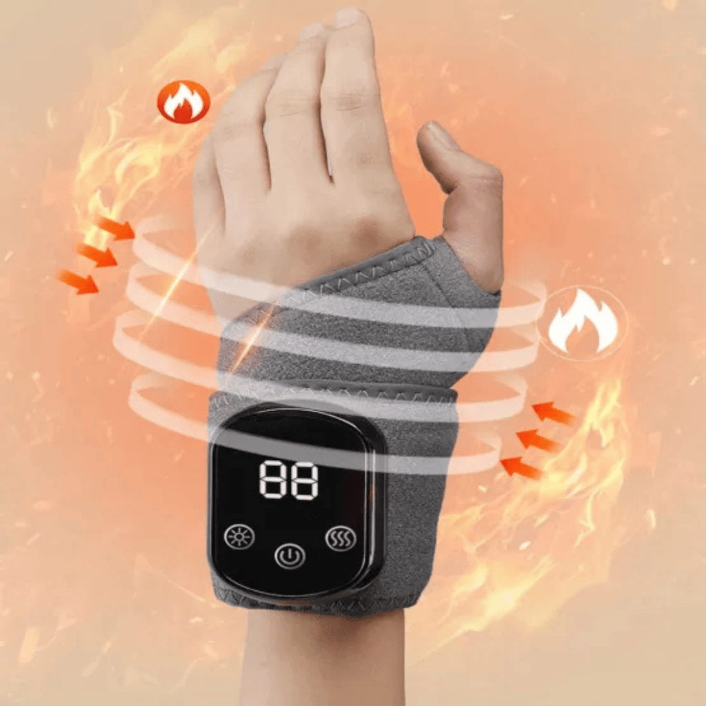 Elektrisk Håndledsmassager | 5 Varme- & 3 Vibrationsniveauer | USB-C Wrap Med Rødlysfunktion & 1800 mAh Batteri | Vanero