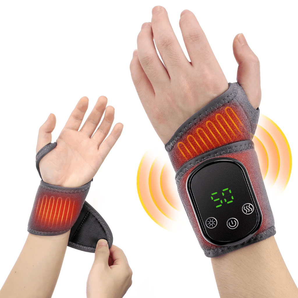 Elektrisk Håndledsmassager | 5 Varme- & 3 Vibrationsniveauer | USB-C Wrap Med Rødlysfunktion & 1800 mAh Batteri | Vanero