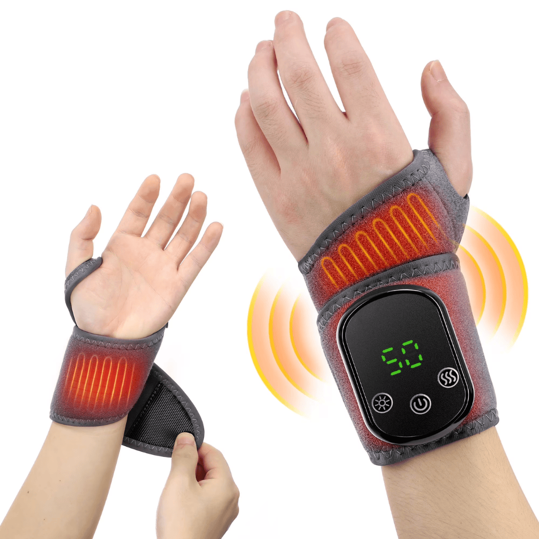 Elektrisk Håndledsmassager | 5 Varme- & 3 Vibrationsniveauer | USB-C Wrap Med Rødlysfunktion & 1800 mAh Batteri | Vanero