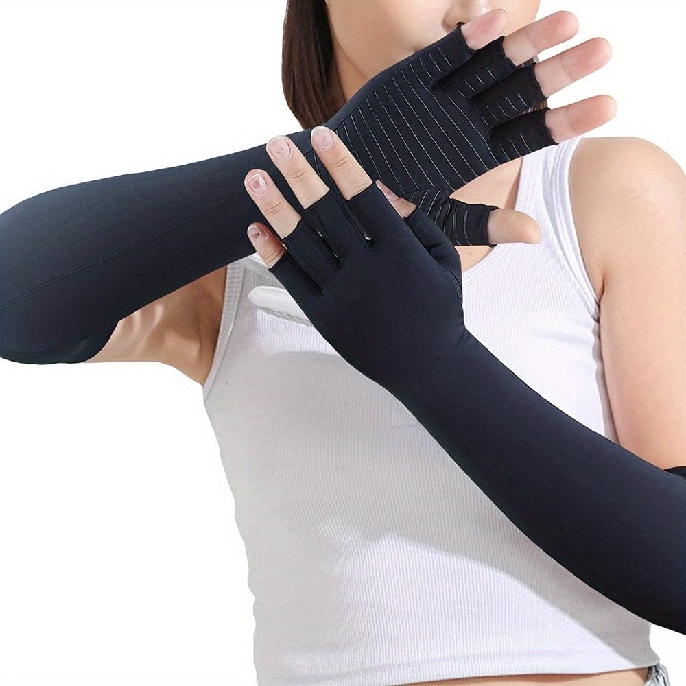 Lange Fingerløse Kompressionshandsker | Justerbart Håndled & Elastisk Design | Hånd-, Håndleds- & Underarmsdækning Til Hverdagsbrug | Vanero