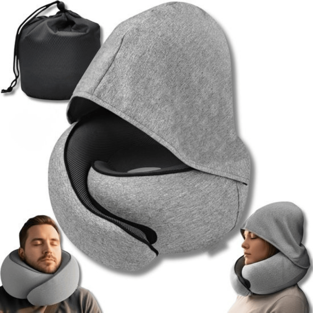 Rejse-Nakkepude Med Hætte | U-Formet Memory Foam Design | Bomulds-Fleecebetræk Med Kompakt Rulleopbevaring Til Rejser | Vanero