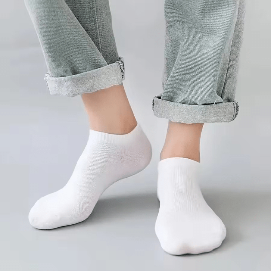 Hvide Ankelstrømper 10-Pak | Bomuldsblanding Med Elastan | Lavskårne Unisex-Strømper I One Size EU 36–42 | Vanero