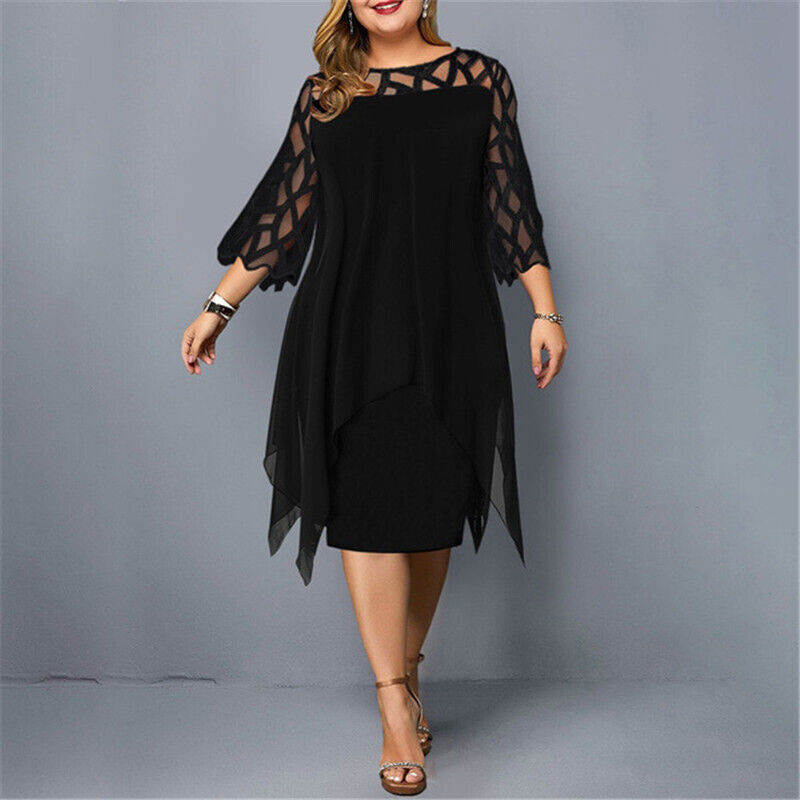 Midikjole i Polyesterblanding | Regular Fit Plus Size Kjole | Hverdagsbrug og Arrangementer | Vanero