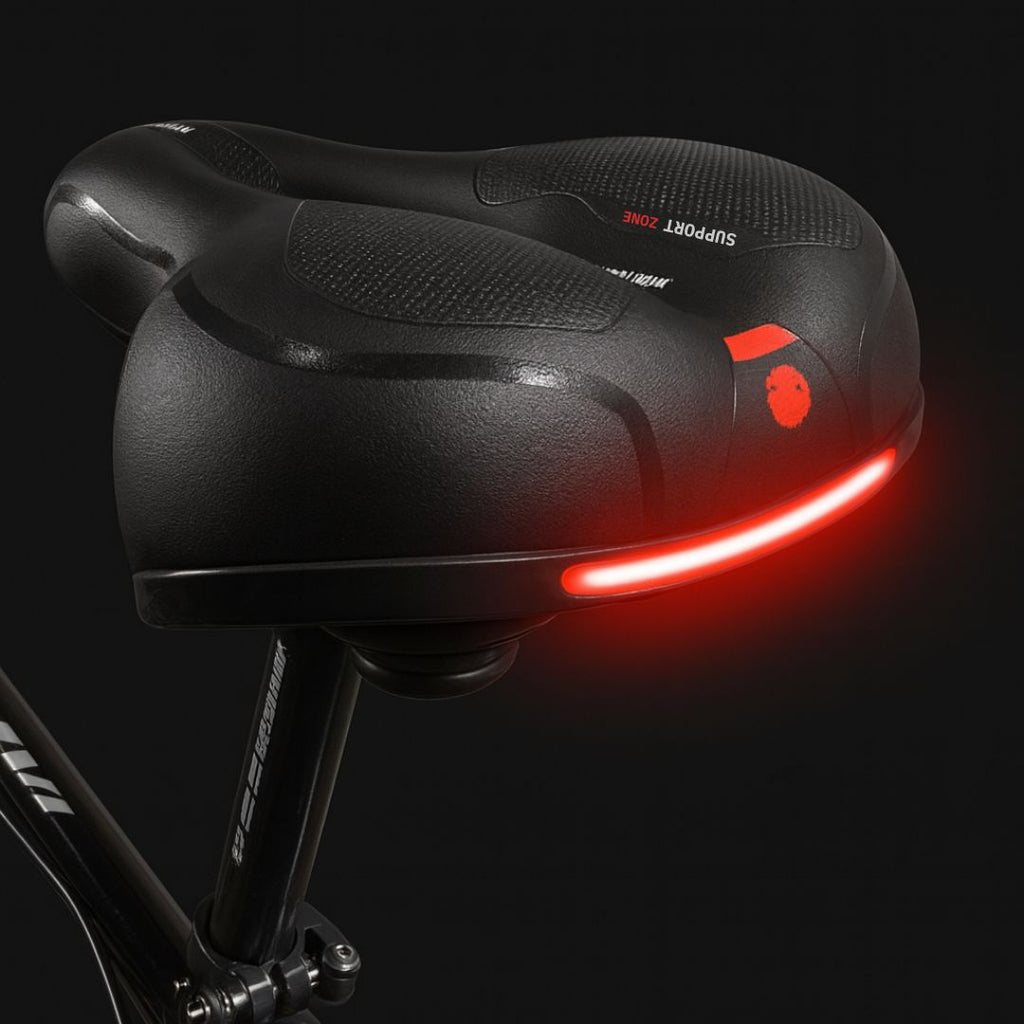 Cykelsadel Med Affjedring | Gummikonstruktion & Integreret Vibrationsdæmpning | Vandafvisende Overflade & Reflektor Bagpå | Vanero