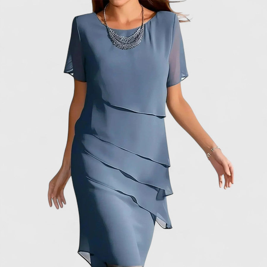 Damekjole Tekstilblanding | Regular Fit Midi Kjole | Figursyet Design til Hverdagsbrug & Arrangementer | Vanero