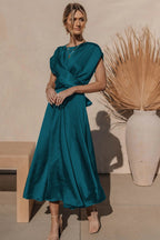 Dame Kjole Let Tekstilmateriale | Almindelig Pasform Midikjole | Draperet Design Med Justerbar Talje Til Arrangementer | Vanero